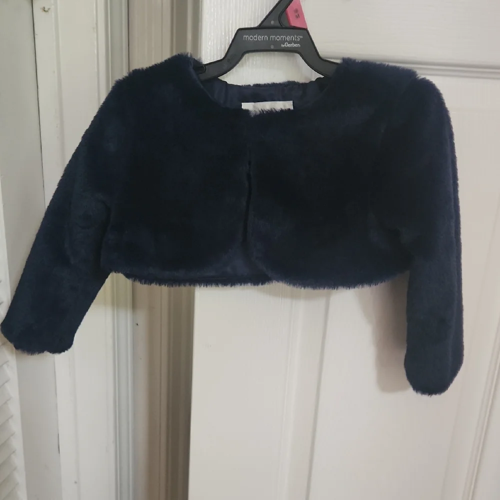Rare Editions Navy and Gold Dress with Plush Shrug Diaper Cover Panty 24 Months